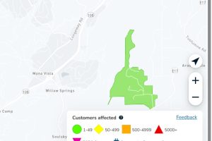 Power outage in the Soulsbyville area of Tuolumne County—PGE map