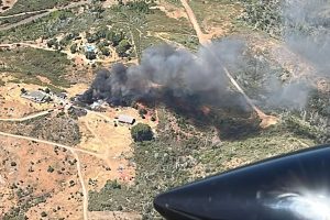 Shine Fire burning in the Mountain Ranch area of Calaveras County—CAL Fire TCU photo