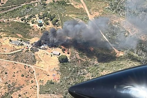 Shine Fire burning in the Mountain Ranch area of Calaveras County—CAL Fire TCU photo