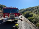 Pickup crash on Highway 120 where a rope rescue performed to get the pinned driver out—TCFD photo