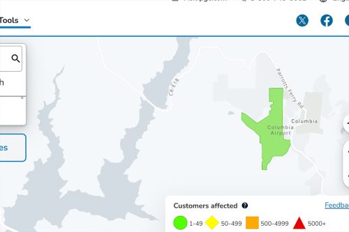 PGE power outage at Columbia Airport in Columbia