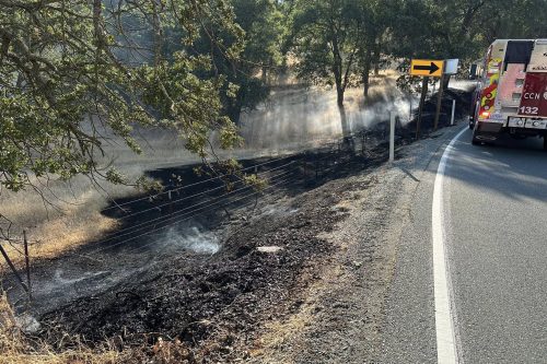 Roadside fire in the Rancho Calaveras area of Calaveras County—CCF photo