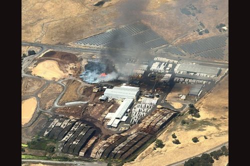 Commercial structure fire at SPI in Chinese Camp off Highway 120 in Tuolumne County—CAL Fire aircraft