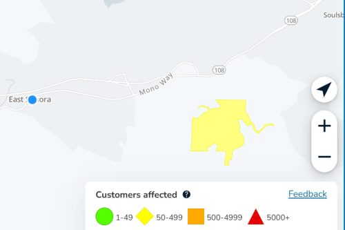 Power outage in East Sonora -- PGE map