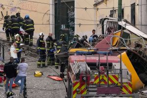 APTOPIX Portugal Streetcar Derailed
