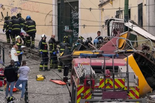 APTOPIX Portugal Streetcar Derailed