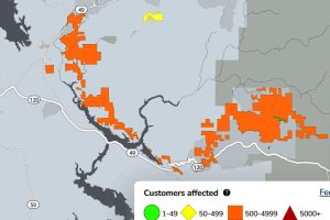 PGE power outage stretching from Jamestown to Groveland in Tuolumne County—PGE map