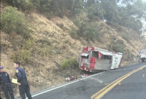 CAL Fire Engine Rollover Crash on Highway 49, photo courtesy of Doug Tennnant