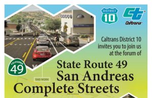 Caltrans District 10 State Route 49 San Andreas Complete Streets forum flyer