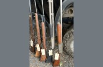 Guns seized after several raids on Greenley Hill illegal grows in Mariposa County—MCSO photo