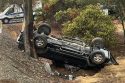 Overturned pickup on Highway 26 in the Valley Springs area of Calaveras County—CCF photo