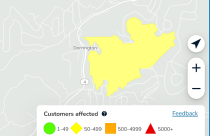 PG&E power outage in the Dorrington area of Calaveras County—PG&E map