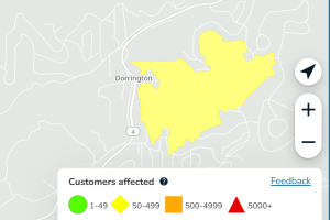 PG&E power outage in the Dorrington area of Calaveras County—PG&E map