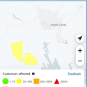PG&E power outage near New Melones Lake in Calaveras County—PG&E map
