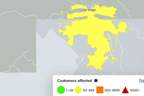 Power outage in Cedar Ridge in Tuolumne County—PG&E map