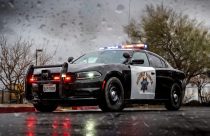 Sonora Unit of CHP patrol vehicle in the rain—CHP photo