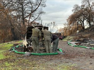 Burnt-out vehicles in the Complex Fires targeted for removal—TCPW photo
