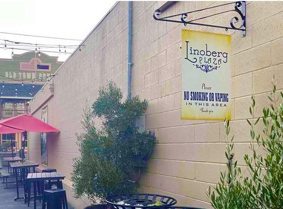 Linoberg Street, no smoking/vaping sign