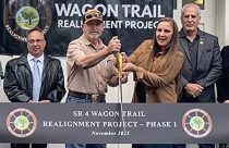 Ribbon-cutting celebrating the completion of Phase I of the State Route 4 Wagon Trail Project in Calaveras County—Caltrans Dist. 10 photo