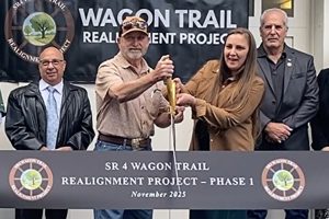 Ribbon-cutting celebrating the completion of Phase I of the State Route 4 Wagon Trail Project in Calaveras County—Caltrans Dist. 10 photo