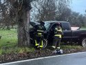 Pickup crashes into tree in on Pettinger Road in the Burson area of Calaveras County—CCF photo