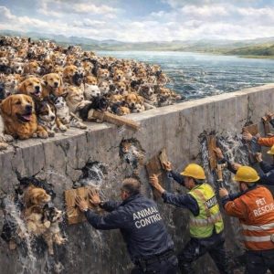 An illustration of the dam ready to break at animal shelters across the country due to the high number of strays—CCSA
