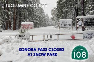 Highway 108 Sonora Pass gates moved farther down as winter storm blows through the region—Caltrans Dist. 10 photo