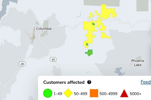 Power outage in Yankee Hill area of Tuolumne County—PG&E map