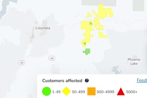 Power outage in Yankee Hill area of Tuolumne County—PG&E map