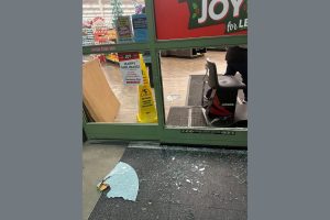 Broken glass door at the store—SPD photo