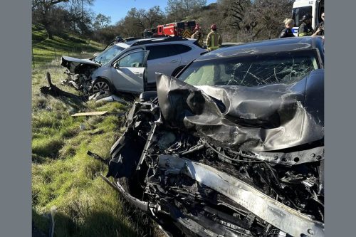Head-on crash on South Camanche Parkway in the Valley Springs area of Calaveras County—Calaveras Consolidated Fire photo