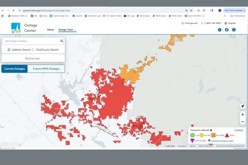 Massive power outage in Tuolumne and Calaveras counties—PGE map