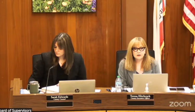 Calaveras CEO Teresa Hitchcock speaks to the Board of Supervisors