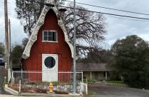 Red Bird House tall roof unique structure