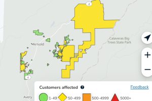 Lingering power outages in the Arnold area of Calaveras County—PG&E map