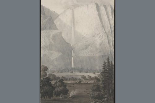 The first known drawing of Yosemite Valley, titled "The High Falls, Valley of the Yo Semity, California." -- Library of Congress Photo