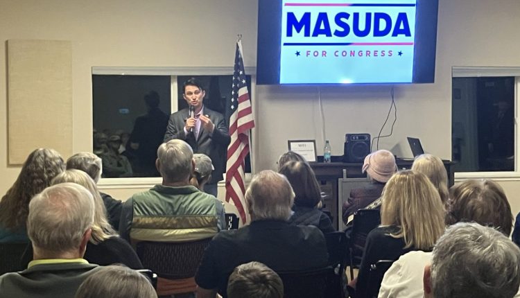 Michael Masuda speaks in Twain Harte - Photo by: BJ Hansen