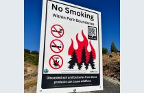 New no-smoking signs in Utica Park in Angels Camp—CCHD photo