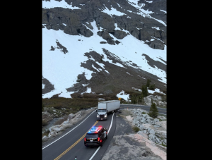Big Rig Truck Stuck near Kennedy Meadows - CHP Image