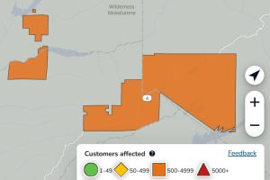 Power outage impacting three counties: Calaveras, Alpine and Amador—PG&E map