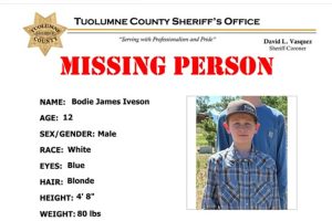 Picture from 3 weeks ago of 12-year-old Bodie Iveson—TCSO-photo-missing person/runaway flyer