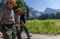 Doug Burgum walks with park rangers in Yosemite - Interior Department Image