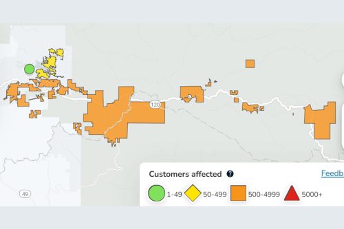Power outage in Groveland area of Tuolumne County -- PG&E map