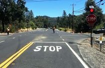 Caltrans crews installing all-way stop at Hwy 49 and Shaws Flat—Caltrans photo