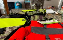 CHS office cat checking out the life-vests at the center—CHS photo
