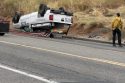 Chevy pickup overturned onto shoulder of Highway 108—Photo by Chip Waters