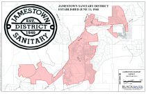 Jamestown sanitary district logo and map