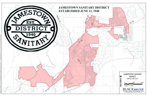Jamestown sanitary district logo and map