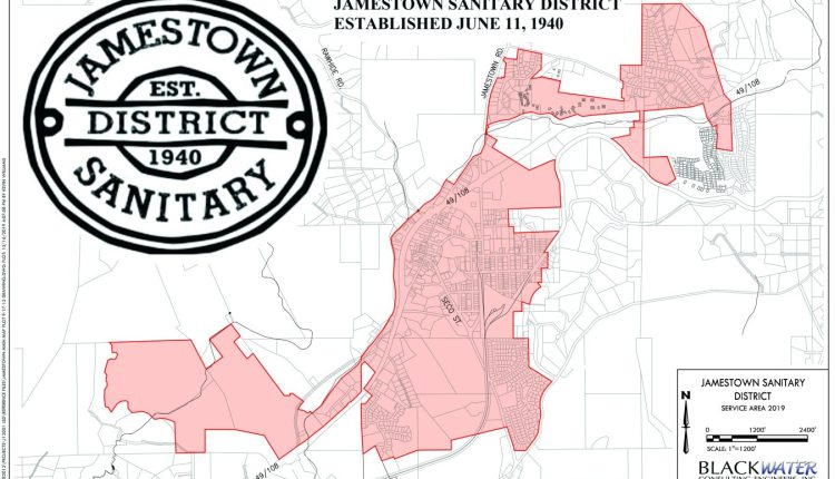 Jamestown sanitary district logo and map