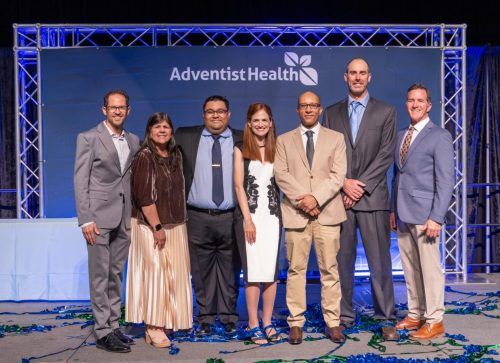 L-R - Greg McCulloch, Adventist Health Sonora President; Carlene Maggio, Program Coordinator; Family Medicine Residents Robert Verghese, MD, Stephanie Sanders, DO, Alem Abraha, MD, and Jeremiah O'Connor, DO; and Matthew Personius, MD, Associate Program Director